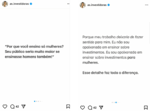 Figura 2 – Postagem veiculada no Instagram “As Investidoras” de educação financeira para mulheres. Fonte: Disponível em @as.investidoras. Acesso em: 10/11/24